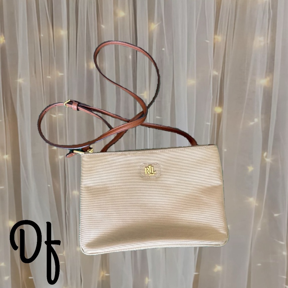 Lauren Ralph Lauren Bainbridge Tara Double Zip Crossbody Nylon Canvas Bag